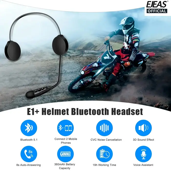 EJEAS E1 + casque de moto casque Bluetooth musique casque haut-parleur télécommande en option sans f