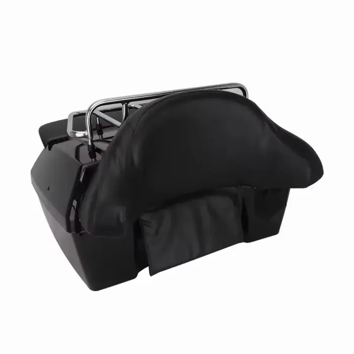 Boîte de rangement pour moto avec rangement, deux casques intégraux avec supports et dossier souple,