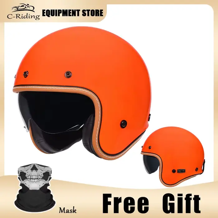 Casque Jet DOT casque ouvert pour hommes femmes rétro 3/4 casques De Moto Vintage café Racer demi-vi