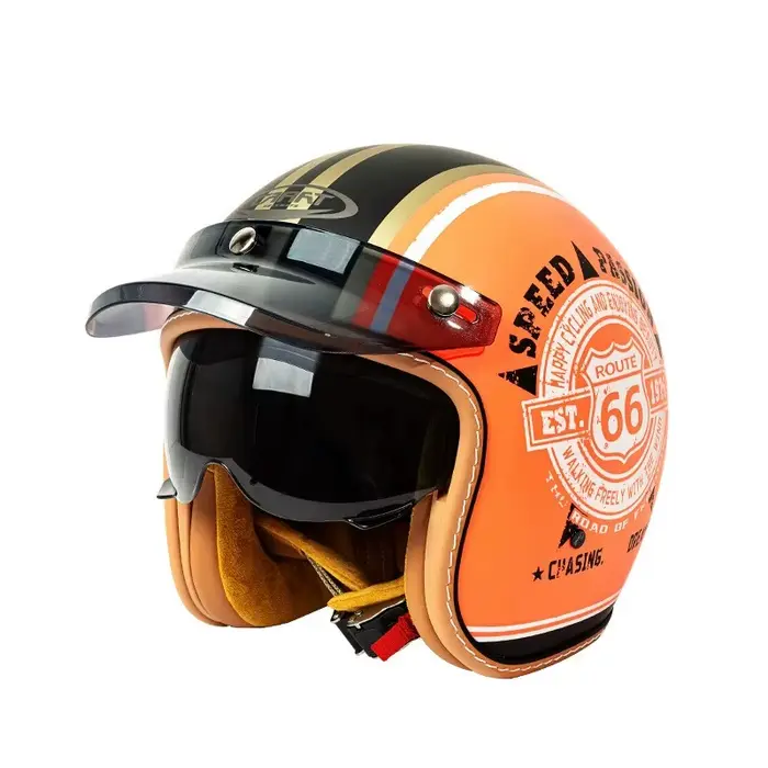 Casque de moto rétro 3/4 homologué DOT avec pare-brise intégré et visière, style vintage, équipement