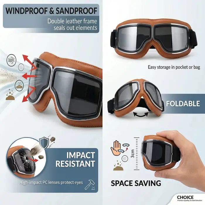 Lunettes Moto Rétro en Cuir