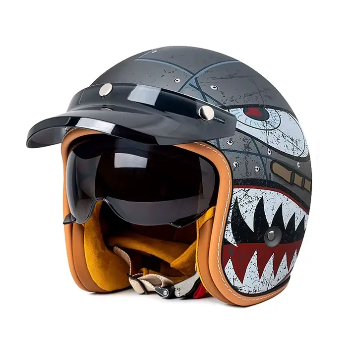 Casque moto rétro trois-quarts