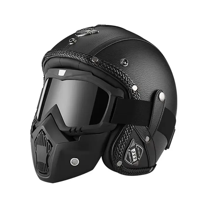 Casque de moto ouvert en cuir PU vintage allemand