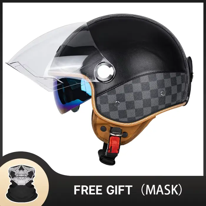 Casque de moto ouvert 3/4 imprimé léopard, avec bouclier étendu, rembourrage confortable amélioré po