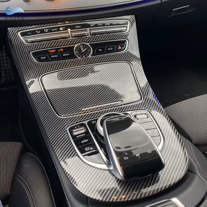 Couverture de panneau de vitesse de console Bergame en fibre de carbone ABS de voiture, garniture de