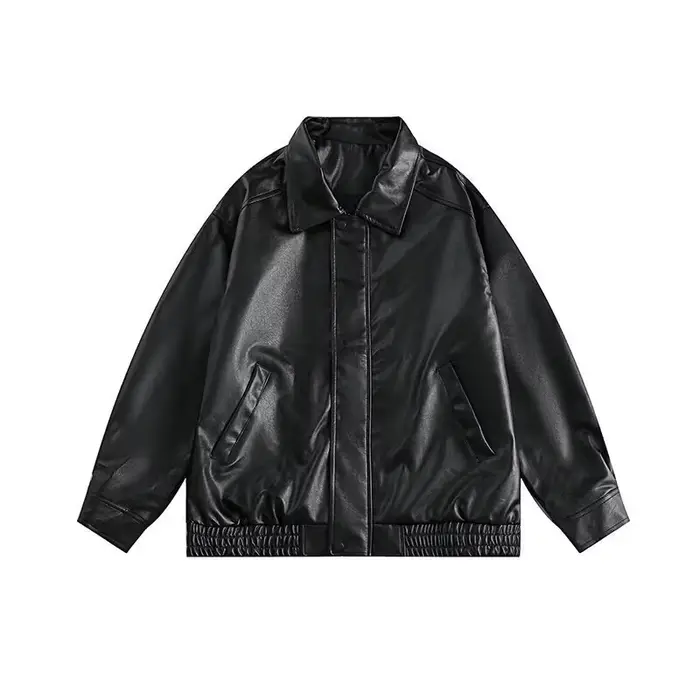 Veste en cuir marron rétro unisexe lâche style moto printemps automne manteau en cuir PU mode vintag