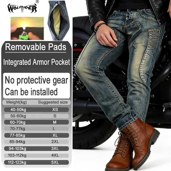 Jean de moto en Kevlar pour homme, renforcé de fibres d'aramide, anti-chute, pantalon de protection 