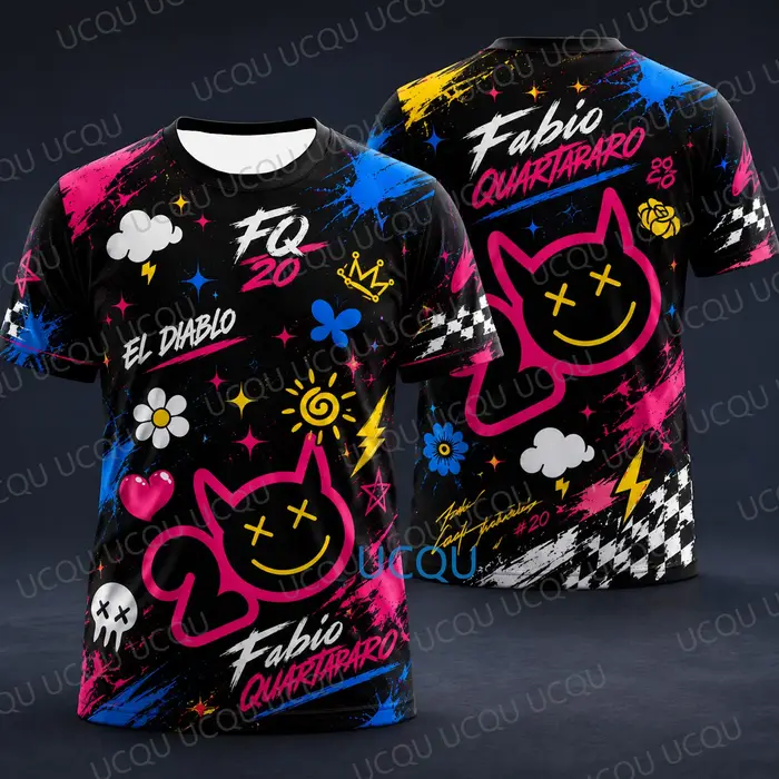 Fabio Quartararo # T-shirt Édition Signature 2026 El Diablo Racing – T-shirt graphique pour fans, dé