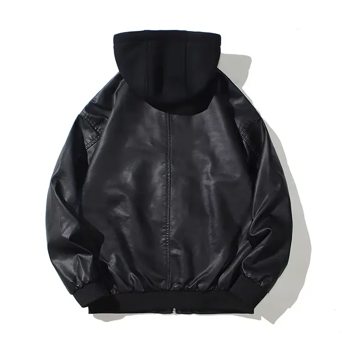 Veste à capuche en cuir PU pour hommes