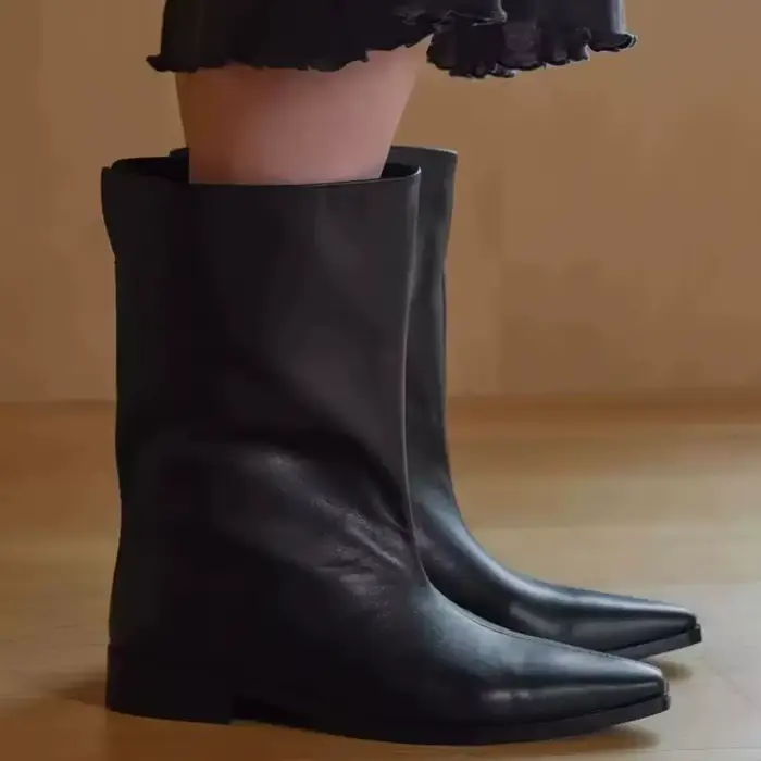 Bottines Chelsea à bout carré, bottes de moto à talon bas pour femmes, bottes mi-mollet rétro en cui