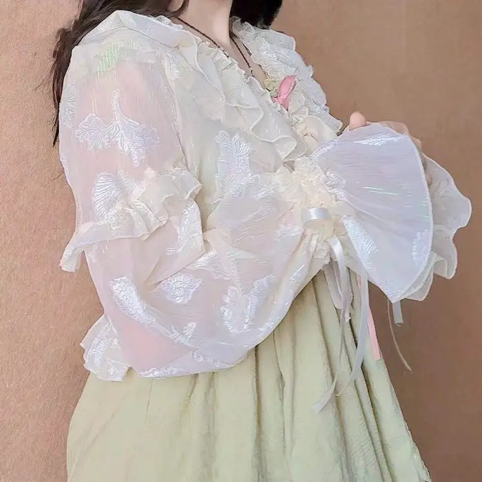 Vestes froncées pour femmes, protection solaire esthétique, délicate et douce pour filles, Fairycore