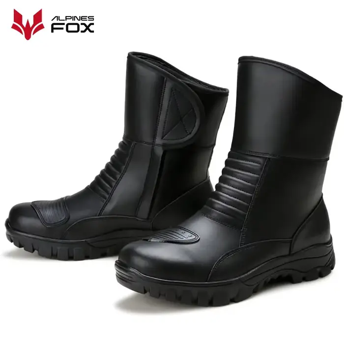 Bottes de moto en cuir imperméables pour hommes, chaussures de motocross classiques avec talon renfo