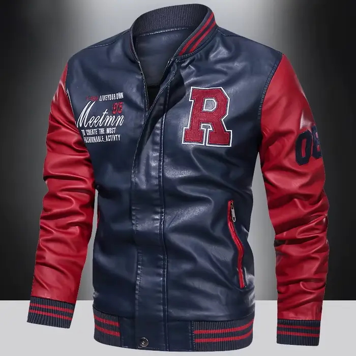 Veste de moto en cuir PU imperméable pour homme