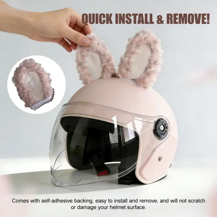 Nouveau casque rose avec décoration en oreilles de lapin en peluche
