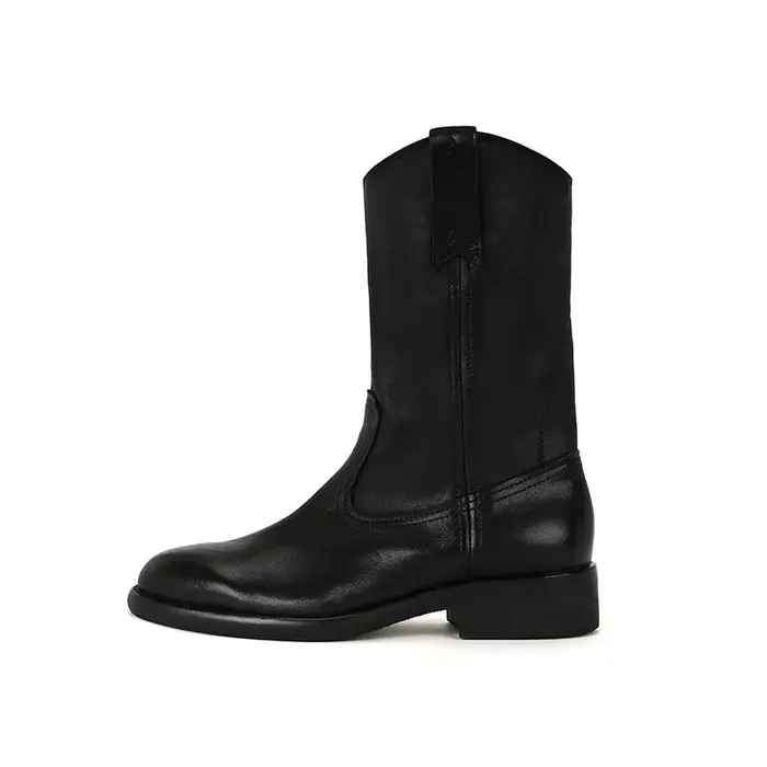 Bottes de moto en cuir de cheval pour femmes, bottes courtes de Cowboy occidentales à talon épais et