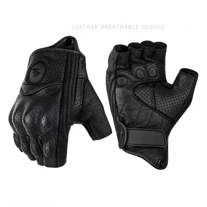 Gants de Moto d'été sans doigts, accessoires en cuir de chèvre, demi-doigt, Motocross Gant Moto Guan