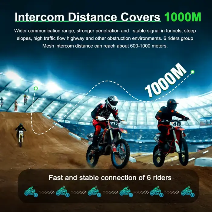 1/2 pièces EJEAS Q8 casque de moto maille 3.0 Interphone Bluetooth5.1 pour 6 coureurs 1200M