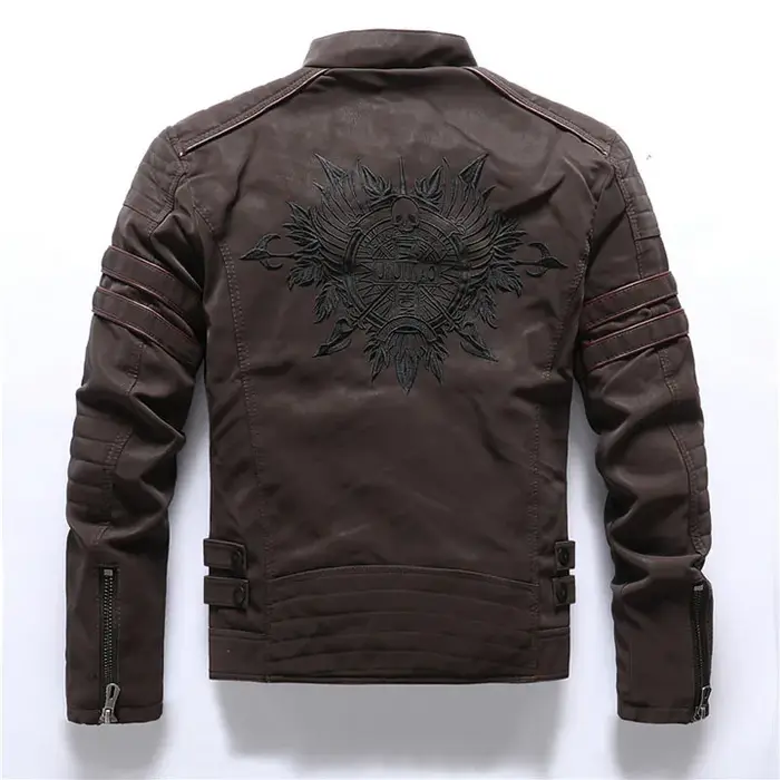 Mcikkny – veste et manteaux de motard en cuir pour hommes, broderie à la mode, vêtements d'extérieur