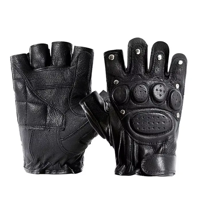 Gants de moto sans doigts en cuir pour homme et femme, gants de sport d'extérieur à demi-doigts pour