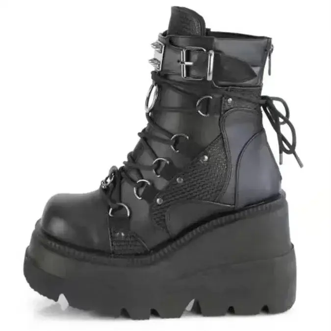 Bottes de moto punk gothiques pour femmes 2026, à plateforme, talon épais, bottines à talon compensé