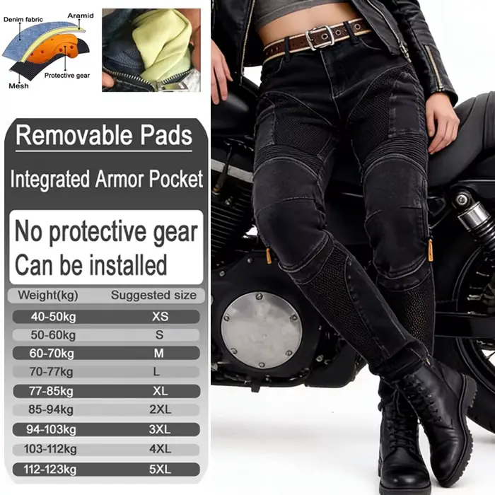 Pantalon de moto d'été pour femme en jean Kevlar, résistant à l'abrasion, coupe-vent, durable, en de