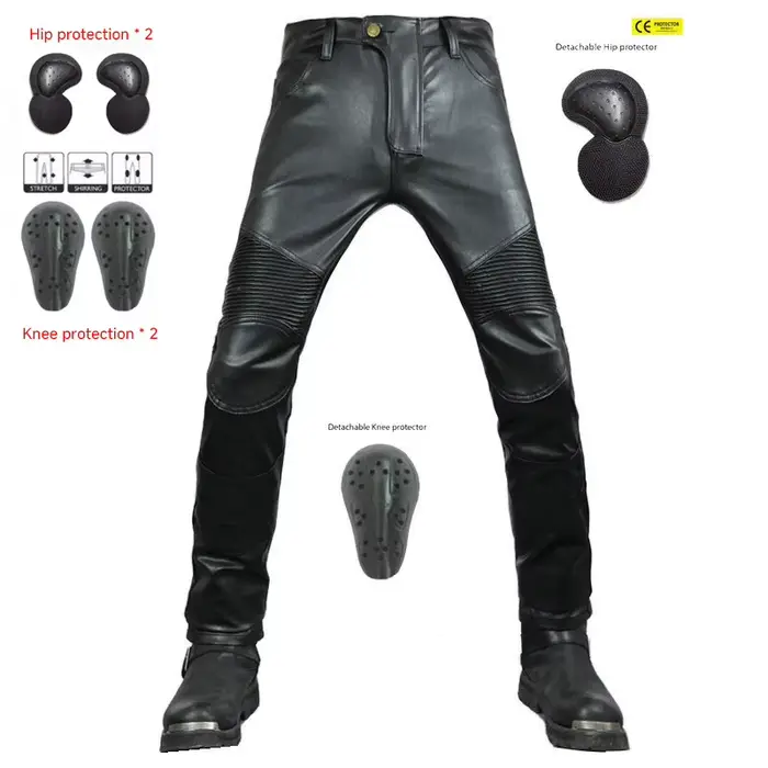 Pantalon de moto professionnel imperméable, coupe-vent, anti-chute, en cuir, coupe droite, avec prot