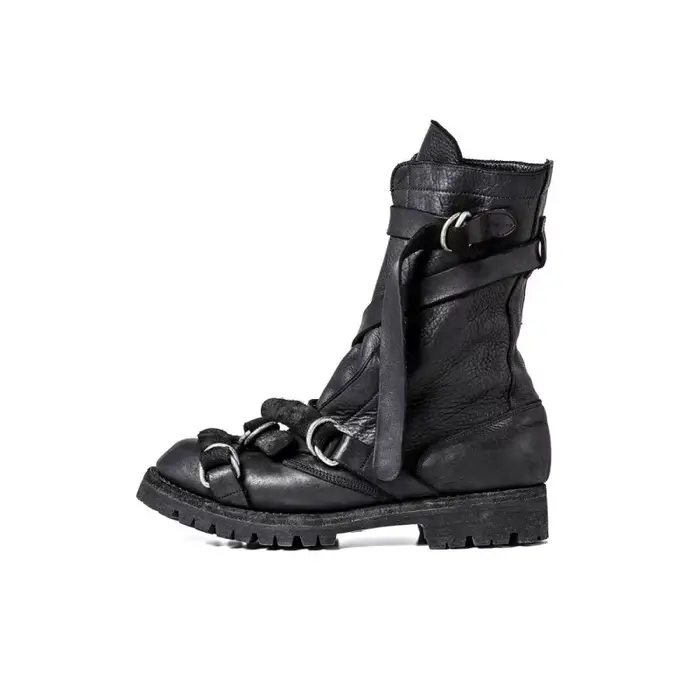 Yamamoto Style foncé rétro Vintage moto bottes hommes en cuir véritable sangle bottes Tube court bou