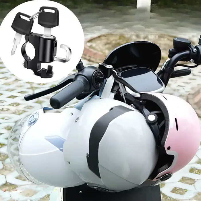 Verrou de sécurité antivol pour casque de moto, en métal, 20mm-28mm, noir, avec 2 clés, crochet pour