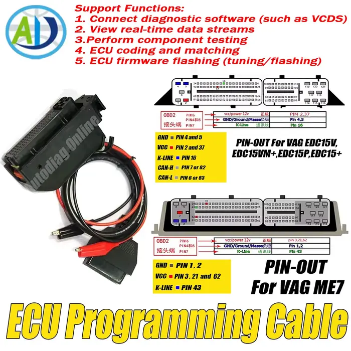 Câble de programmation ECU pour Bosch ME7 EDC15 EDC15P EDC15V EDC15VM + moteur pour VW/Audi/Skoda