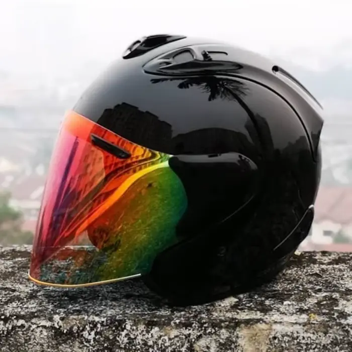 3/4 casque ouvert Ram5 noir brillant
