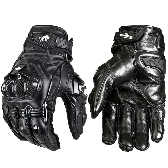 Gants de moto en cuir véritable, gants de course, noir, blanc, rouge, vélo de route, équipe de cours