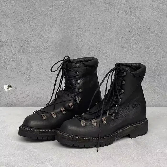 Bottes de moto en cuir véritable pour hommes, chaussures d'alpinisme à lacets en métal, bottes de ra