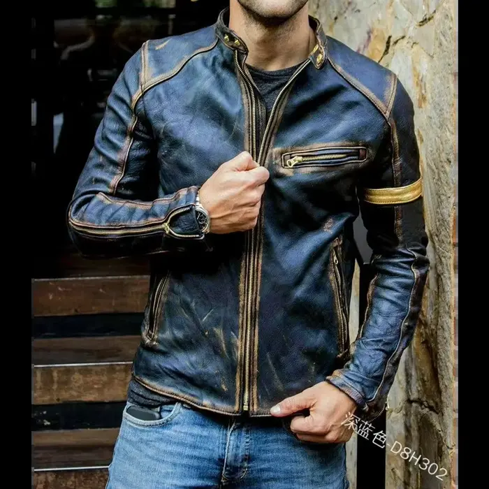 Veste de motard noire pour hommes, Vintage, moto en détresse, café Racer, veste de motard classique,