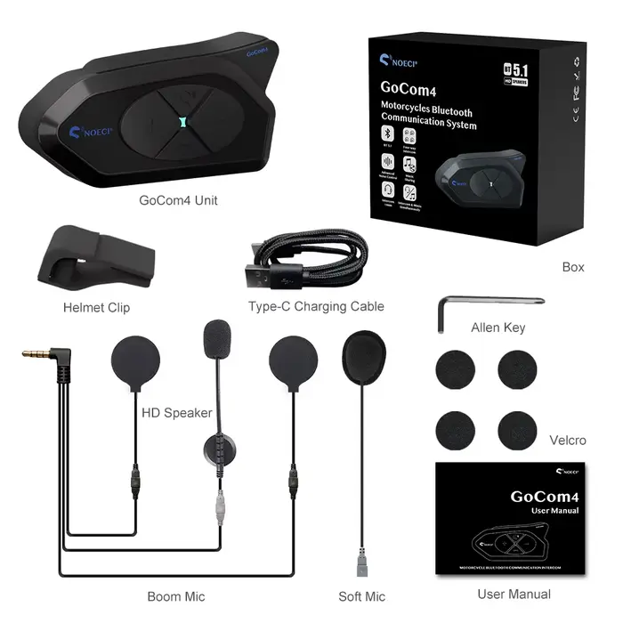 NOECI-Oreillette Bluetooth GOCOM4 pour moto, appareil de communication pour casque, partage de musiq