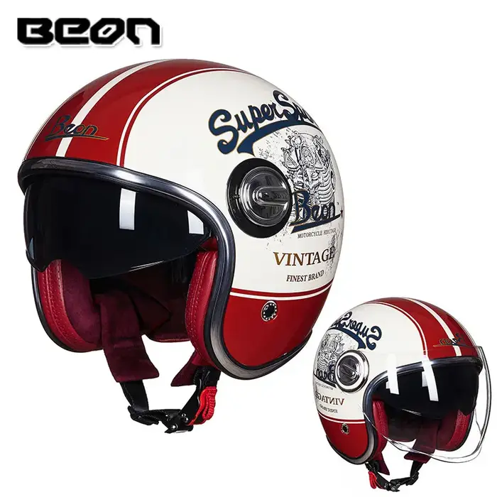 Boutique Officielle BEON - Casque Moto Ouvert Rétro BEON B-108A 3/4 - Casque Vintage pour Moto, Scooter