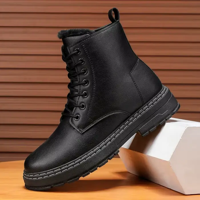 Nouvelles bottes de moto noires chaudes et épaisses pour hommes-fermeture éclair latérale