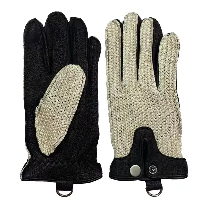 Gants en peau d'agneau pour hommes, maille respirante, gants d'équitation coordonnants, mitaines à é