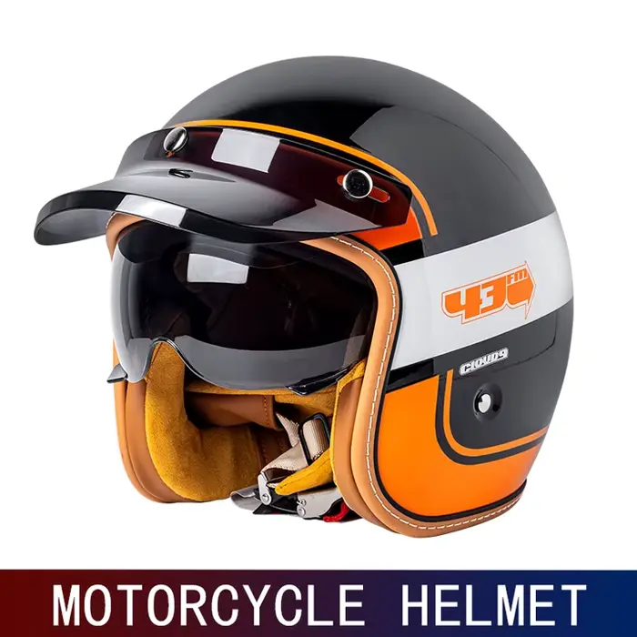 Nouveau casque de moto de croisière rétro pour hommes et femmes casque jaune trois-quarts demi-casqu