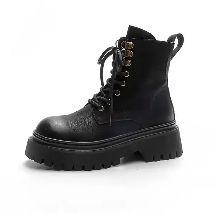 Bottes De moto en cuir véritable pour femmes bottes courtes couture rétro femmes Botas Femininas De 