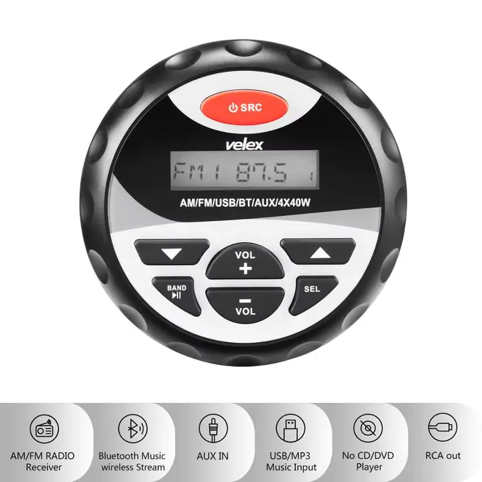 Autoradio Stéréo Bluetooth Étanche pour Moto Marine