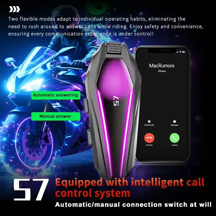 Casque de moto S7, casque d'écoute Bluetooth BT5.4