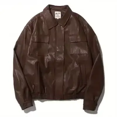 Veste de moto en cuir pour hommes, bombardier pilote rétro, manteau court ample en Pu, Streetwear ja