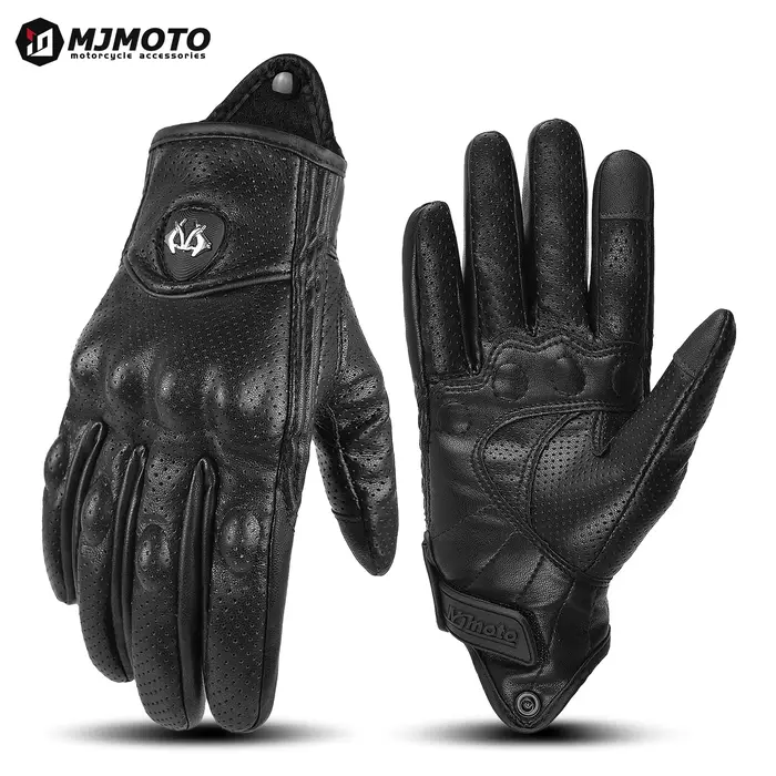 Gants de moto en cuir de peau de chèvre marron d'été pour hommes, approuvés CE, pour motard vtt, Mot