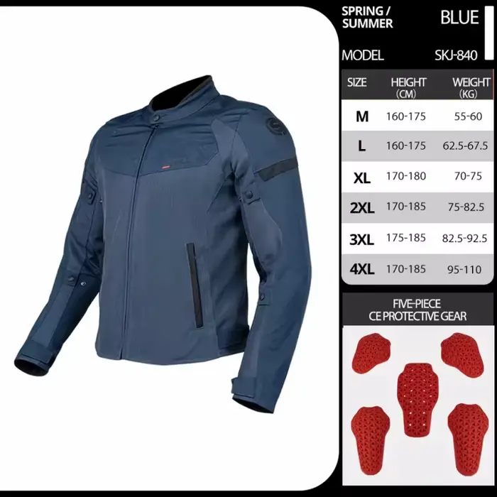 Veste de moto bleue SFK, vêtements de moto respirants en maille pour hommes, printemps et été, avec 