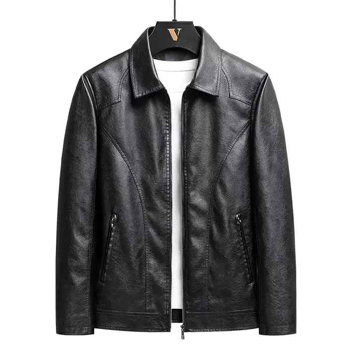 Blouson en cuir pour homme, collection automne 2025, col à revers, style rétro, doublure polaire, no