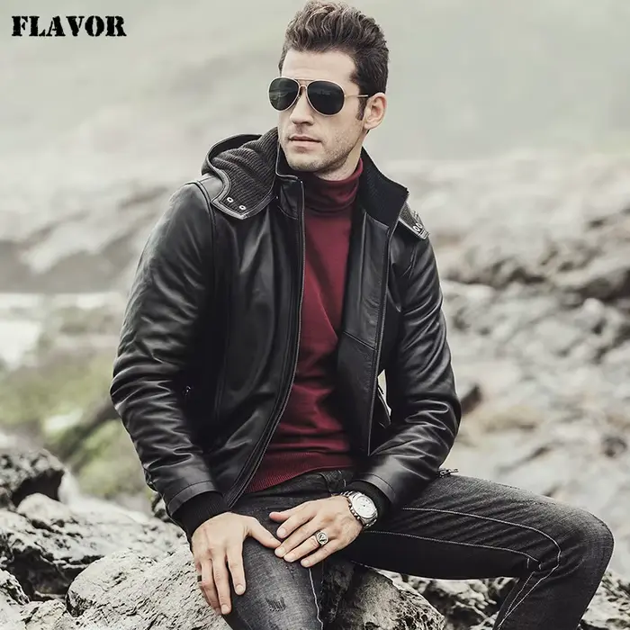 Veste en cuir d'agneau véritable pour homme FLAVOR