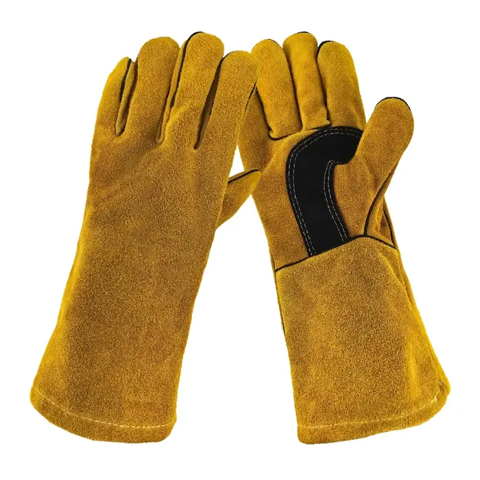 Gants en cuir ignifuges, gants de soudage, isolation thermique, anti-coupure, pour poêle à bois, che