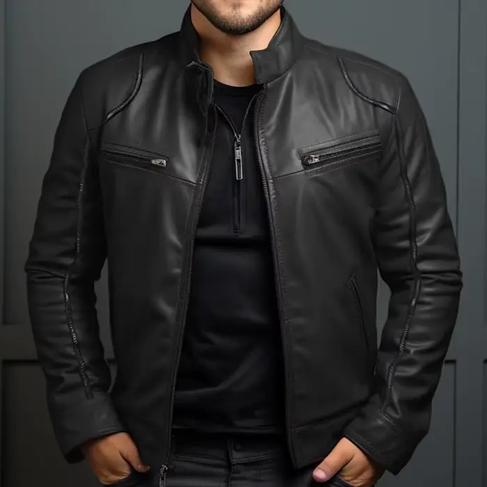 Veste de moto en cuir pour hommes, Style Punk, col montant, manteau de motard, mode jeunesse, affair