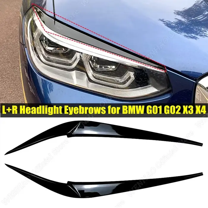 Sourcils de phares noirs brillants, 2 pièces, pour BMW X4 X3 G01 G02 2018 2019 2020 2021, couvercles