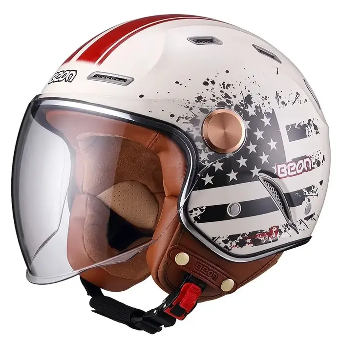 BEON-Casque de Moto Vintage à Visage Ouvert, Rétro, Lentille de Touriste, B122